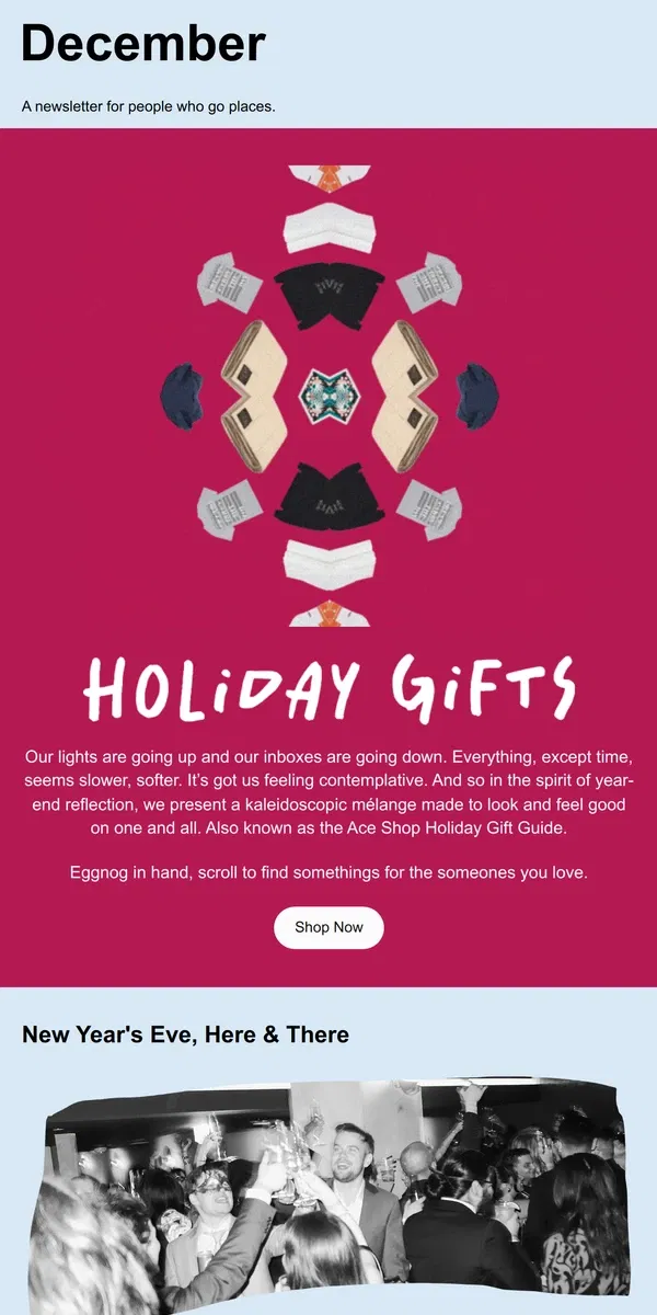 Email from Ace Hotel. December Goings On