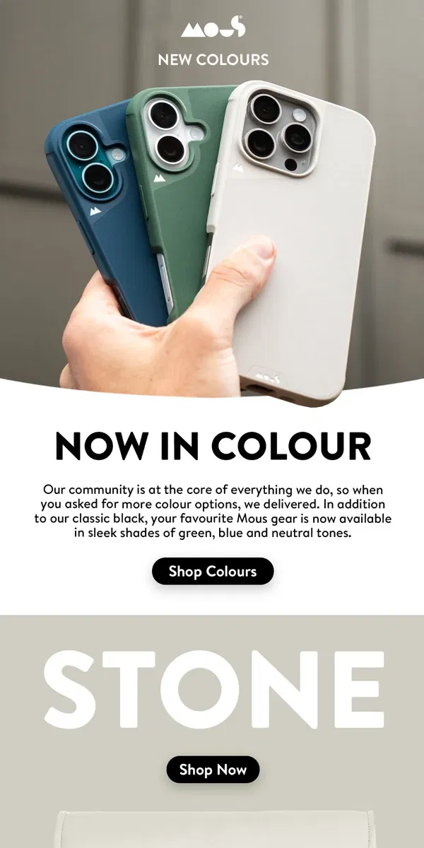 Email from Mous. Fresh looks: Mous gear in colour