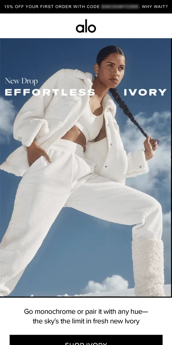 Email from Alo Yoga. NEW LIMITED DROP: Effortless Ivory