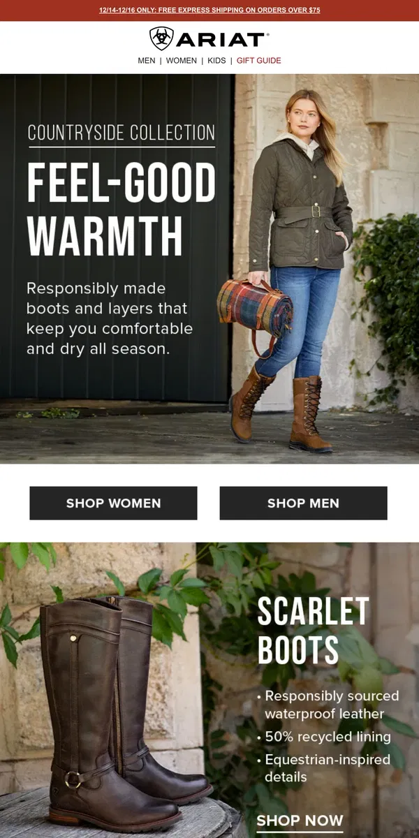 Email from Ariat. Responsibly Made Styles You'll Love