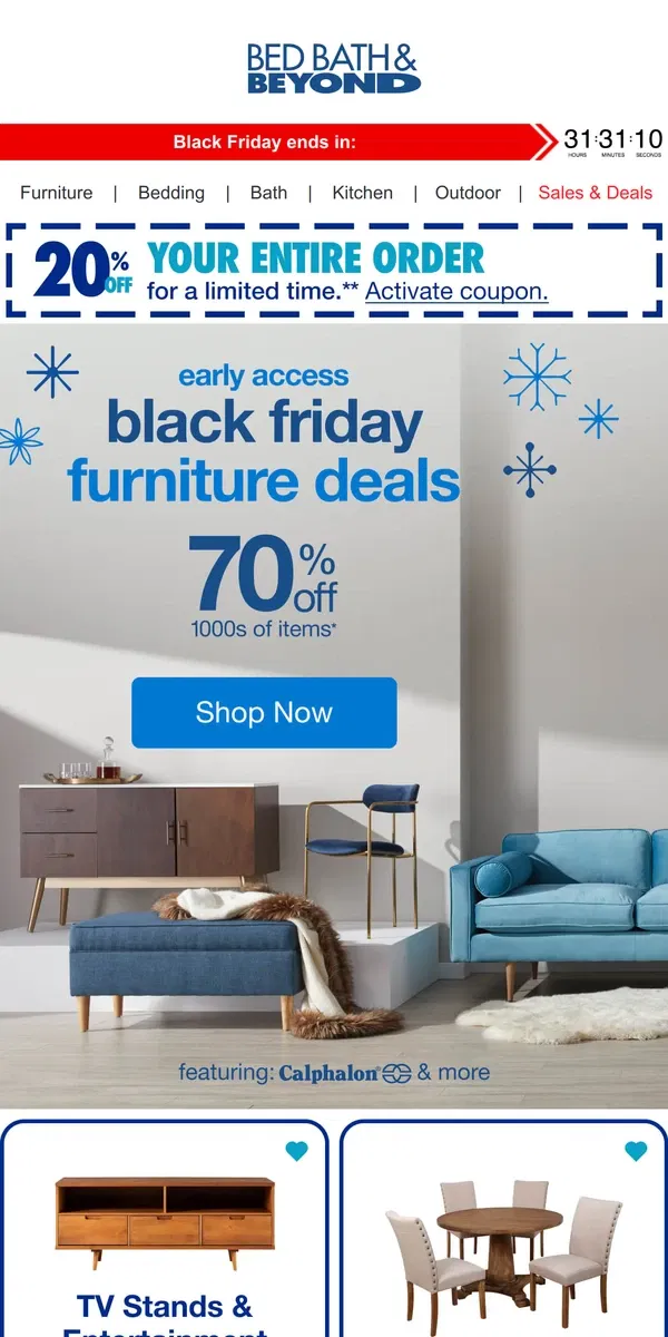 Email from Bed Bath & Beyond. Massive Furniture Markdowns