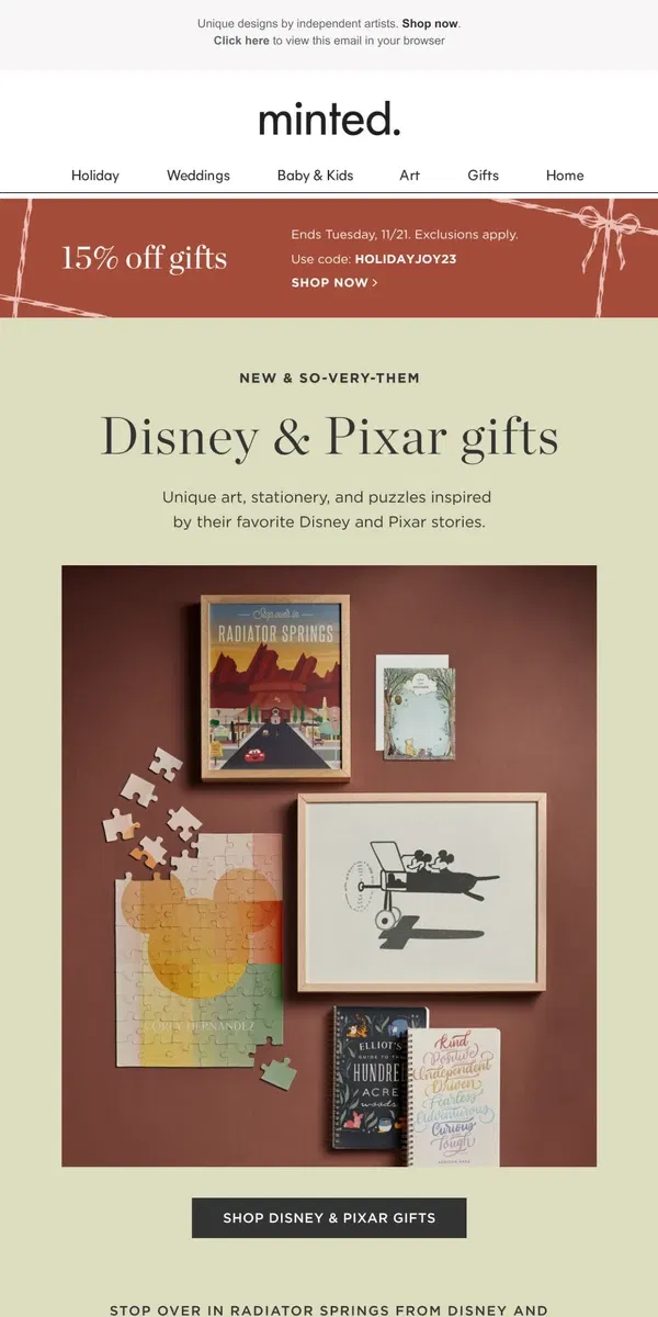 Email from Minted. NEW! Disney gifts