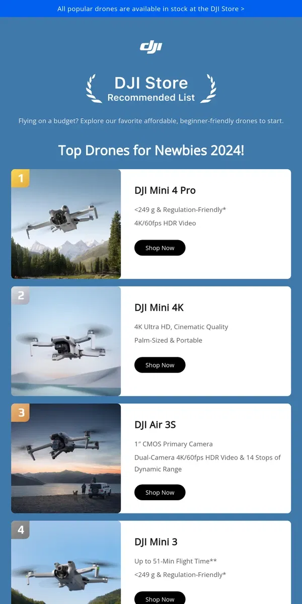 Email from DJI. Top Drones for Newbies 2024!