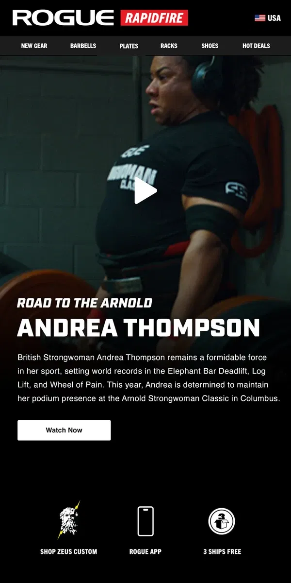 Email from Rogue Fitness. Road to the Arnold - Andrea Thompson