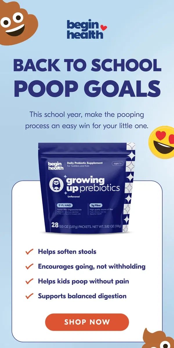 Email from Begin Health. Concerned about potty time at school?