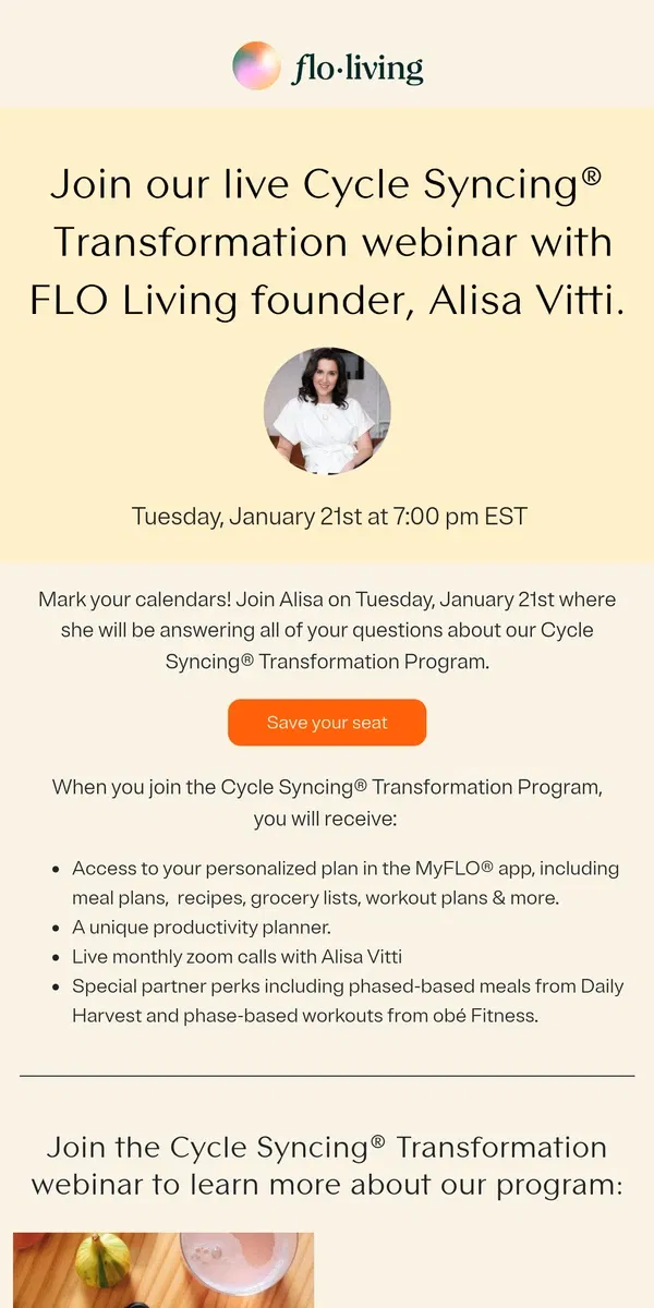 Email from FLO Living. Join our FREE Cycle Syncing® Masterclass!