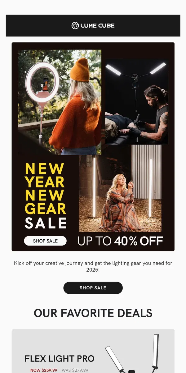 Email from Lume Cube. New Year, New Gear Sale🌟