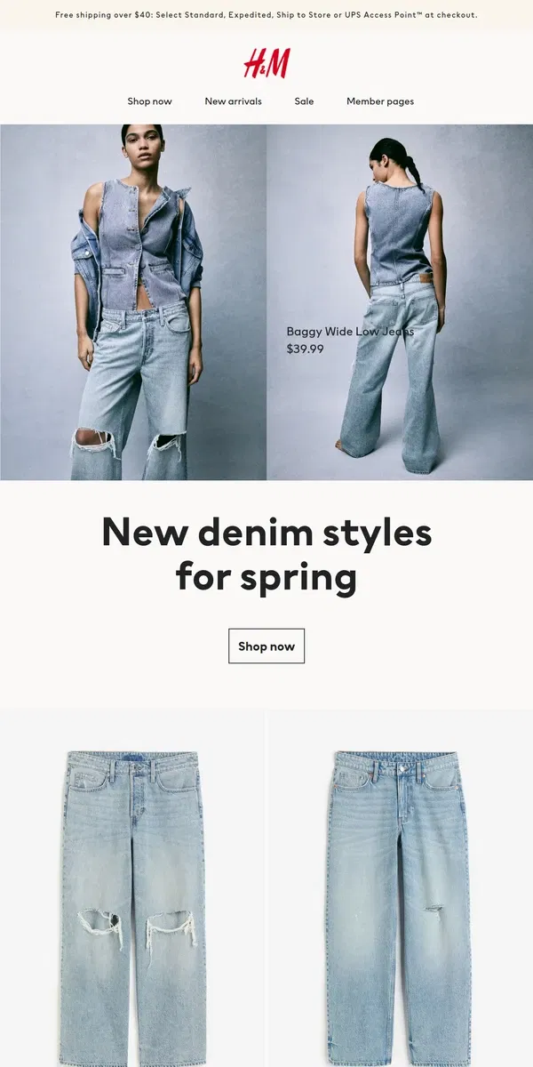 Email from H&M. New denim styles for spring