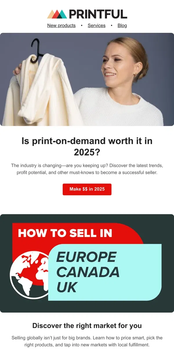 Email from Printful. Discover your ideal market 🌏