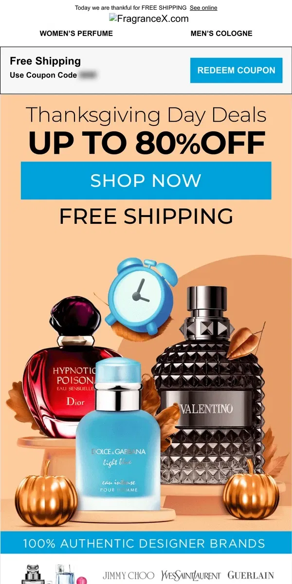 Email from FragranceX. Happy Thanksgiving: Shop Our Black Friday Preview