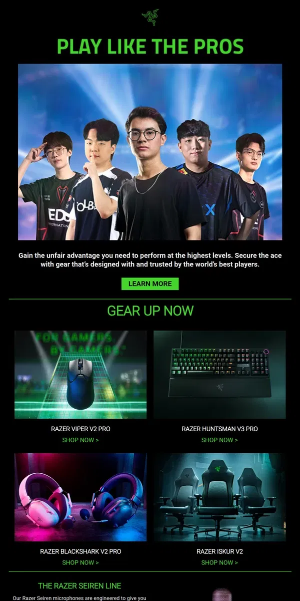 Email from Razer. Play Like the Pros