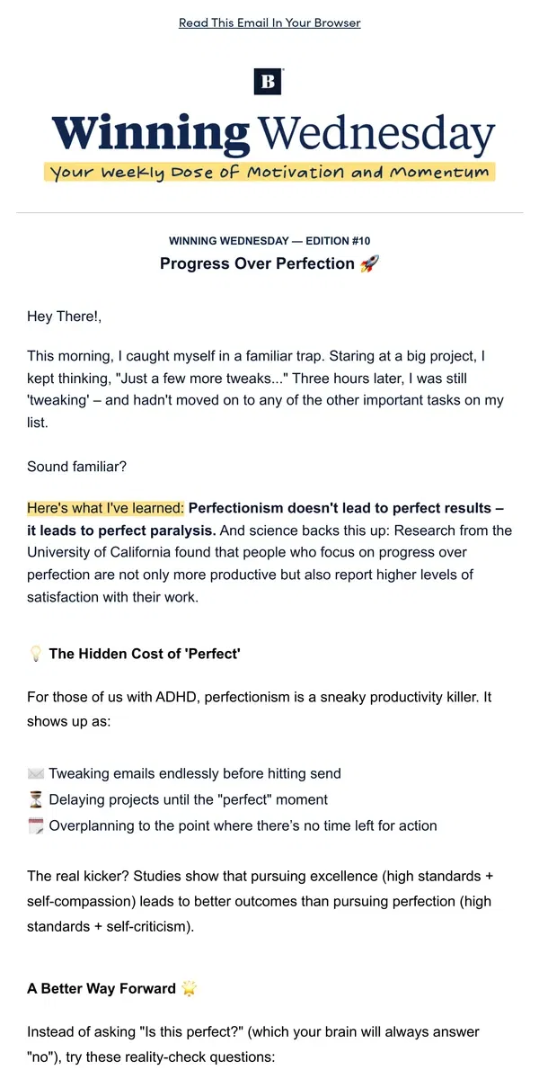 Email from BestSelf Co.. [Winning Wednesday] The Progress Paradox (and How to Beat It) 🎯