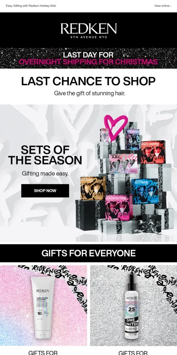 Email from Redken. Last Chance to Shop!  Give the Gift of Gorgeous Hair!