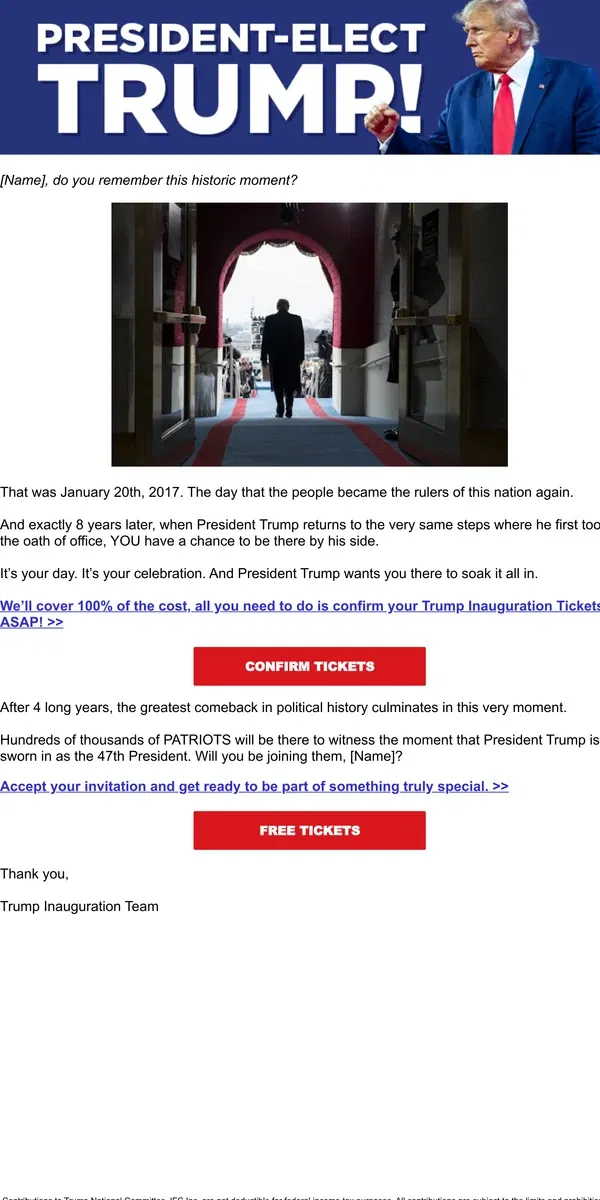 Email from Donald J. Trump. An offer for the top 1% of Trump supporters