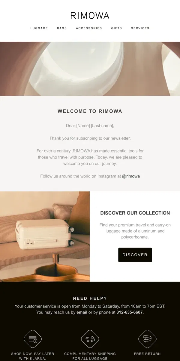 Email from Rimowa. Welcome to RIMOWA