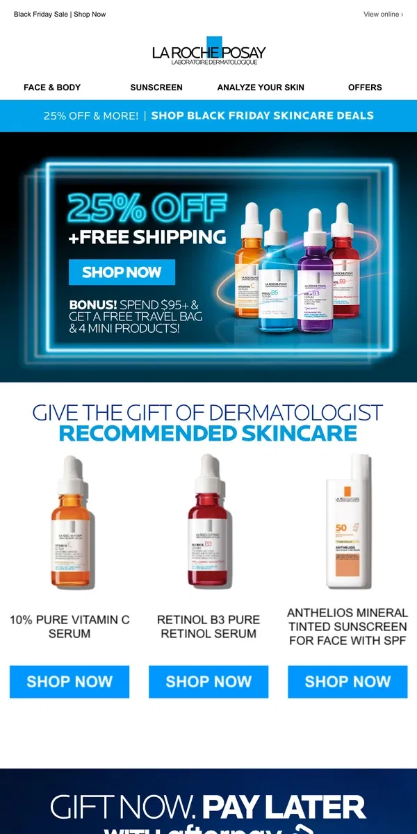 Email from La Roche-Posay. BLACK FRIDAY | 25% OFF SITEWIDE