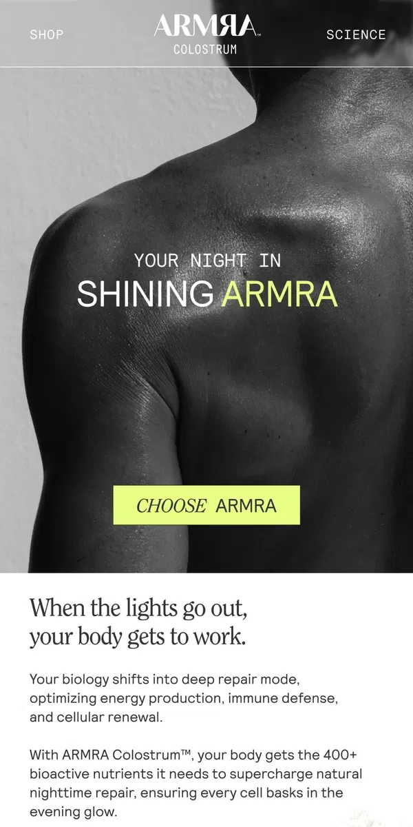 Email from ARMRA Colostrum. 4 Tips to Ignite the Night