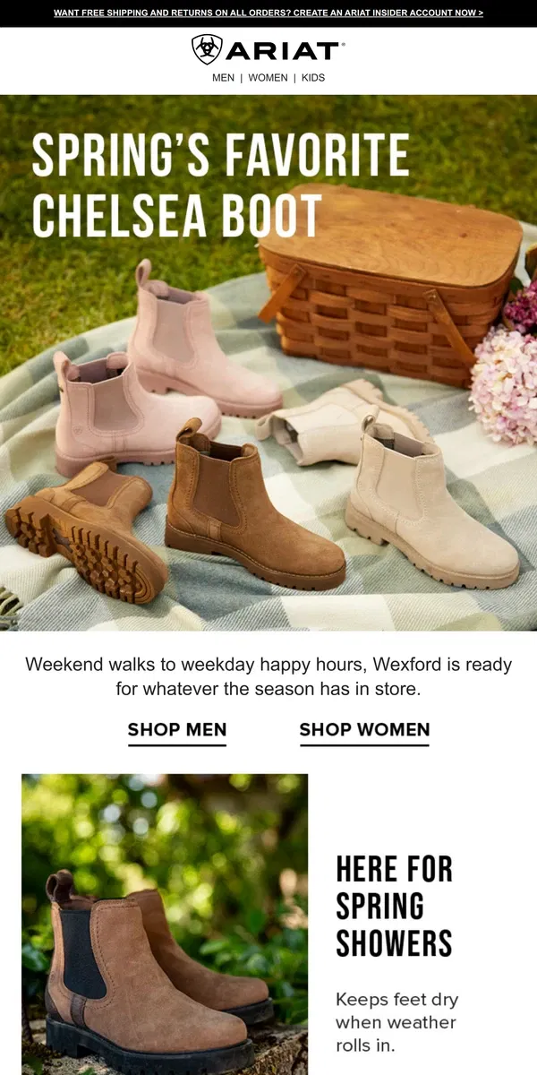 Email from Ariat. New Wexford Chelsea Boots Are Here!