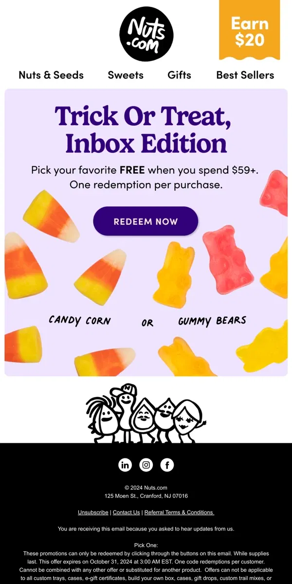 Email from Nuts.com. It’s Not a Trick, It’s a FREE Treat!