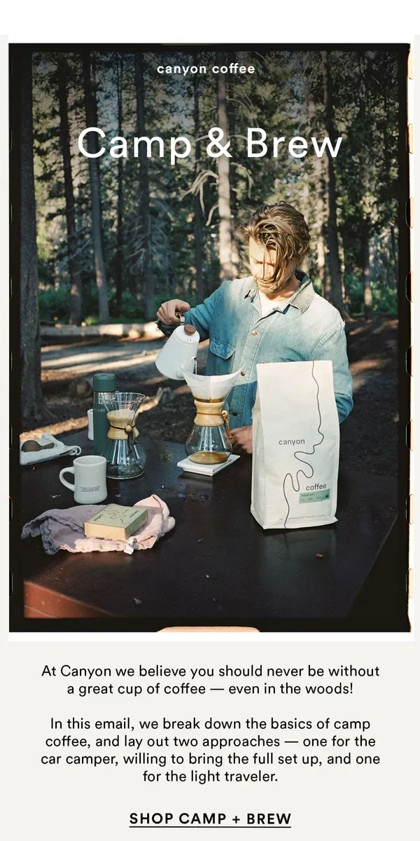 Email from Canyon Coffee. Camp & Brew