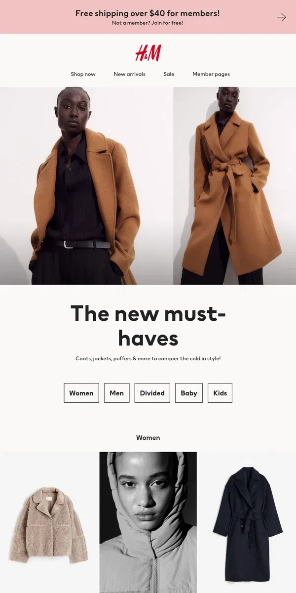 Email from H&M. Outerwear for all!