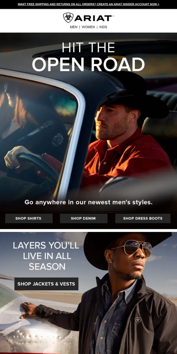 Email from Ariat. Take Our New Men's Styles for a Ride