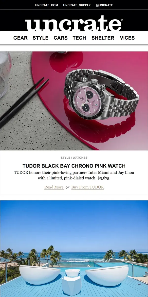 Email from Uncrate. TUDOR Black Bay Chrono Pink Watch & more