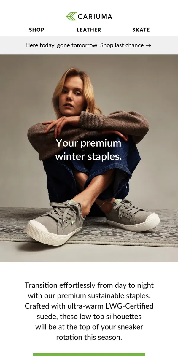 Email from Cariuma. Your Premium Sneaker Staples