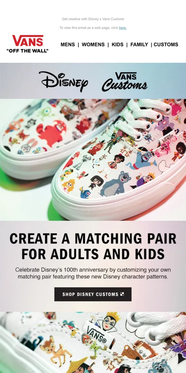 Email from Vans. New Disney Customs Swatch Just Dropped