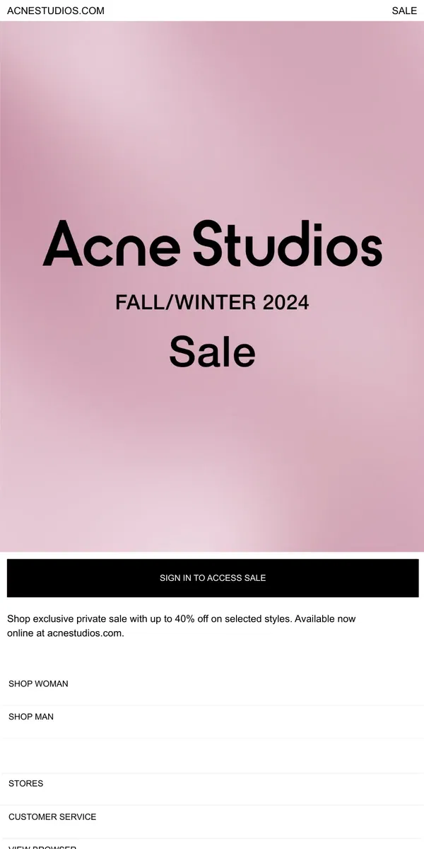 Email from Acne Studios. Private sale