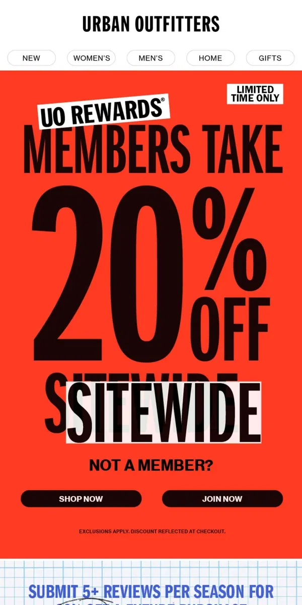 Email from Urban Outfitters. 20% off ends today! →