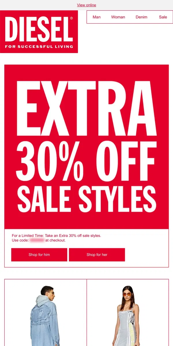 Email from Diesel. Ends Soon: Extra 30% Off Sale