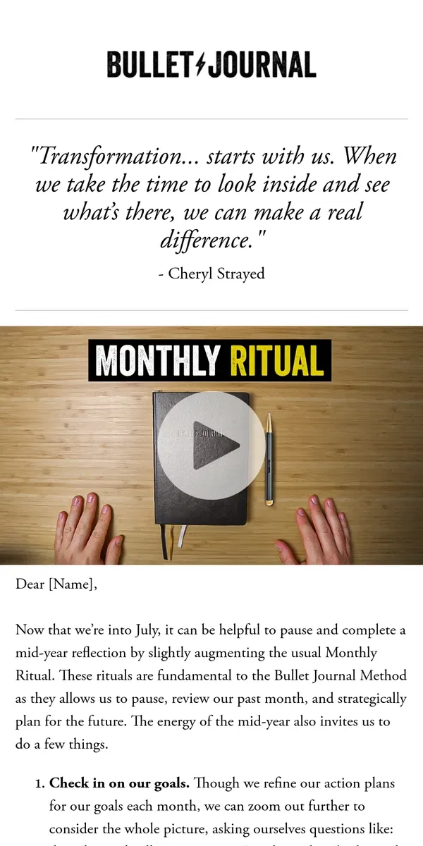 Email from Bullet Journal. Taking time for a mid-year Ritual