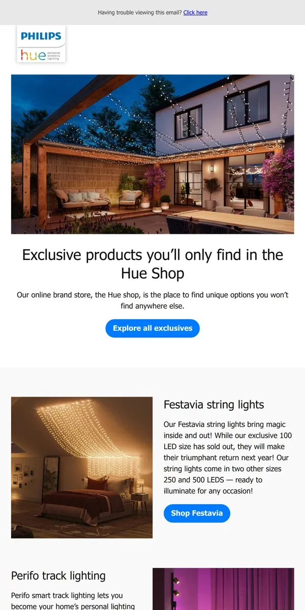 Email from Philips Hue. 📢 Online exclusives! Only at the Hue Shop