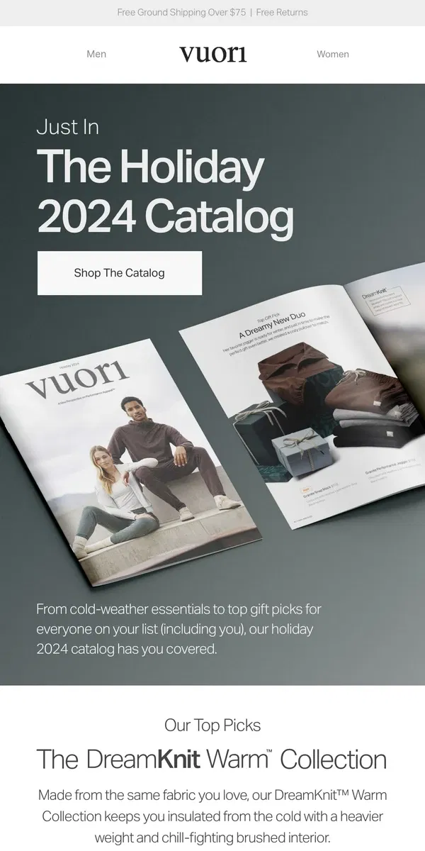 Email from Vuori. Our Holiday 2024 Digital Catalog Is Here