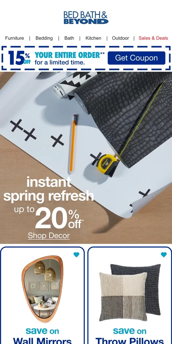 Email from Bed Bath & Beyond. Up to 20% Off Easy Home Updates