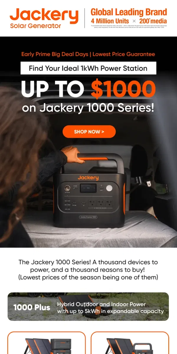 Email from Jackery. Lowest Prices Yet! Get up to $1000 Off Jackery 1000 Series!