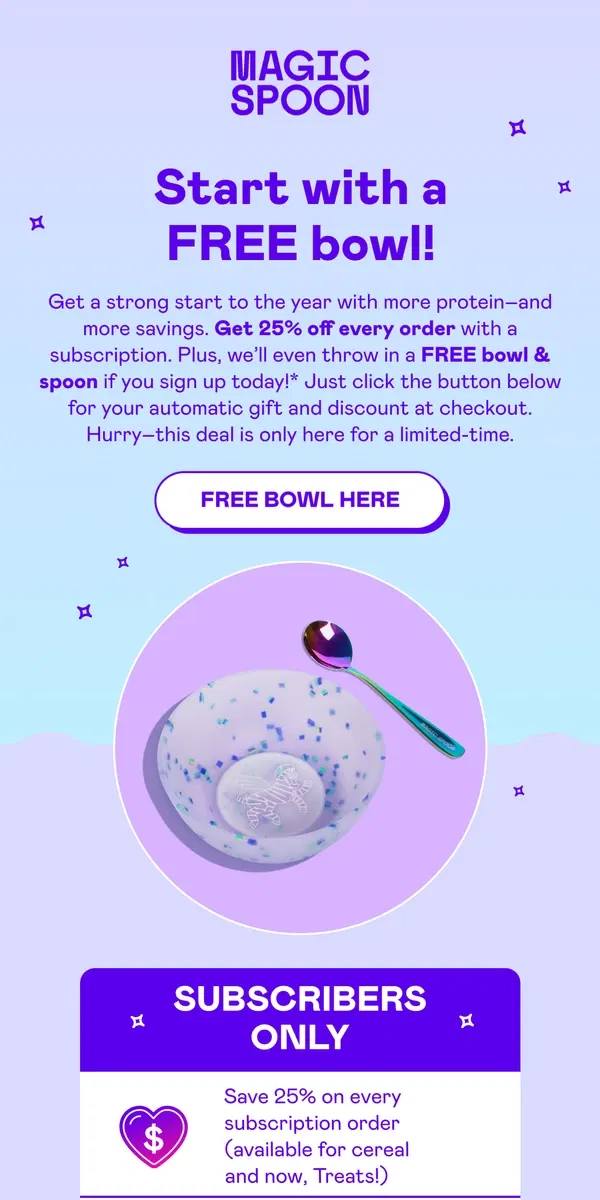 Email from Magic Spoon Cereal. Inside: FREE bowl & spoon! 🥣