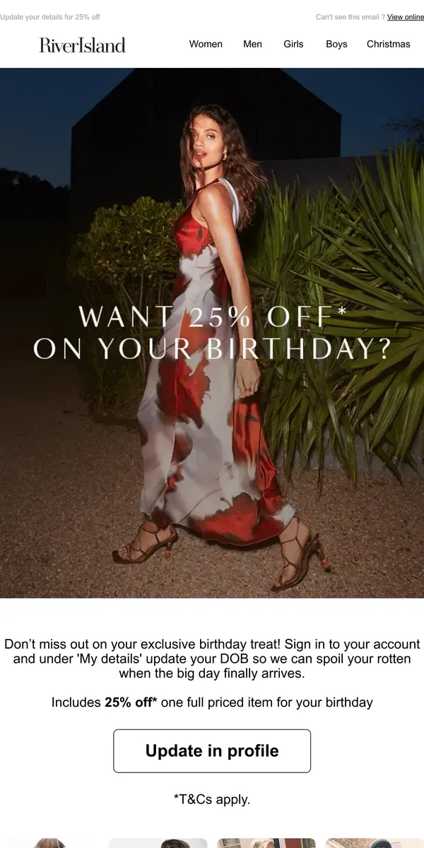 Email from River Island. A BDAY TREAT 🎉🎈