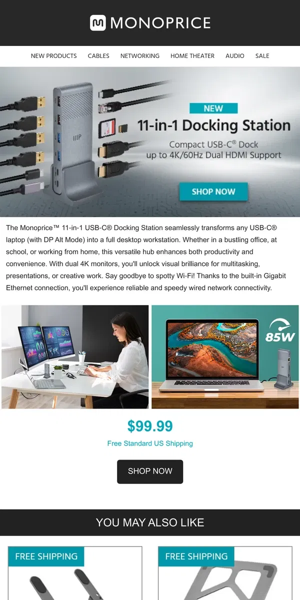 Email from Monoprice. SEE WHAT'S NEW | 11-in-1 USB-C Docking Station Bridges Mobility and Productivity