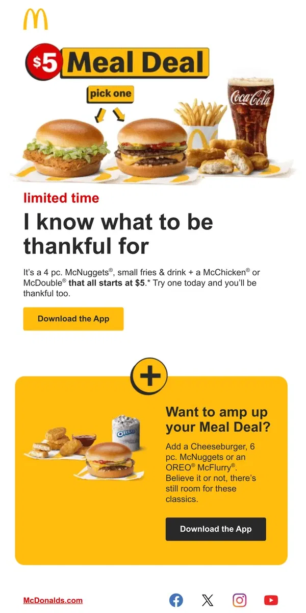 Email from McDonald's. thankful the Meal Deal is still here