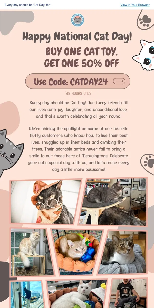 Email from Meowingtons. 😻 National Cat Day BOGO! 😻