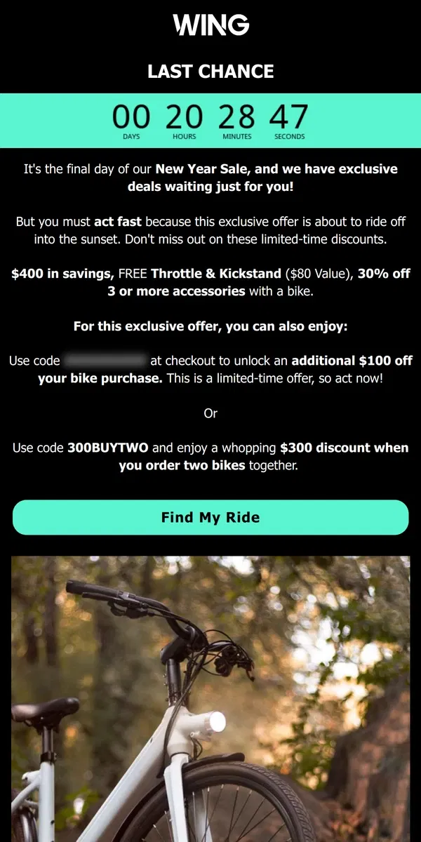 Email from Wing Bikes. Less than 24 hours left 💥