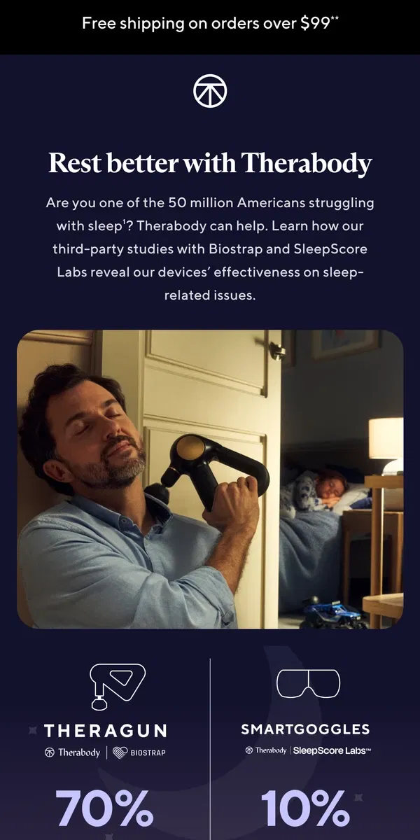 Email from Therabody. No more sleep struggles