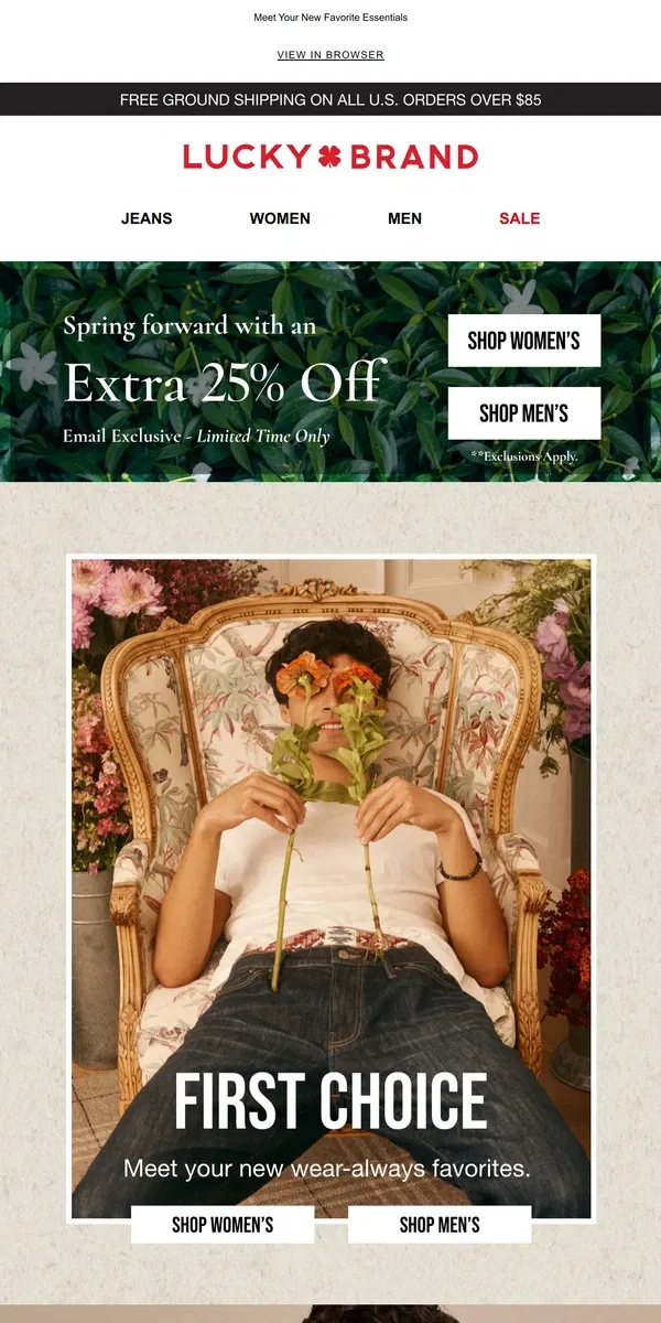 Email from Lucky Brand. ⏰ ENDS TODAY! Extra 25% Off Your Spring Haul