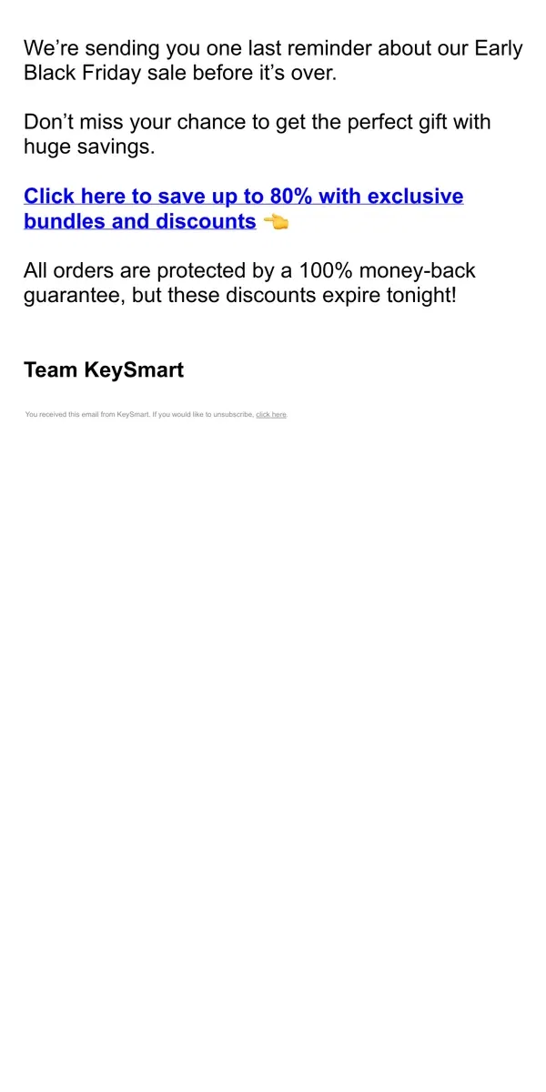 Email from KeySmart. FINAL NOTICE 🛑 Early Black Friday deals