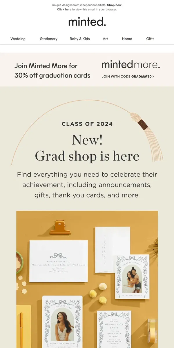 Email from Minted. New! 2024 grad shop 🎓