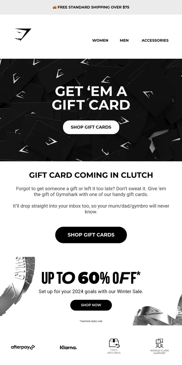 Email from Gymshark. Need a last minute gift?