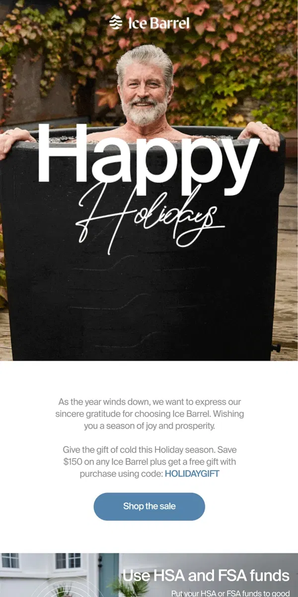 Email from Ice Barrel. Happy Holidays from Ice Barrel ❄️