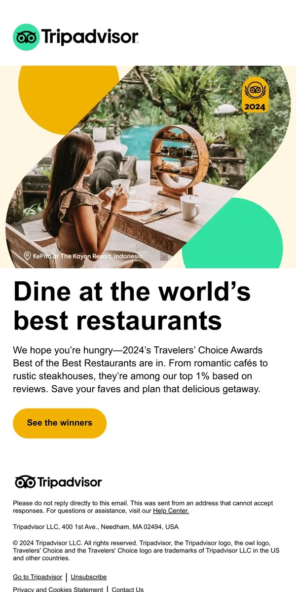 Email from Tripadvisor. Reviews are in: The world’s best restaurants